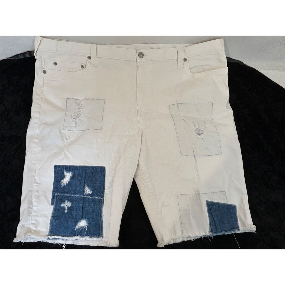 True Religion White Denim Patch Cotton Blend White Label Shorts Size 42